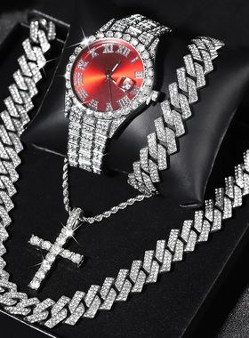 Iced Out Bracelet+Chain+Watch High Quality Miami Cuban Neckl