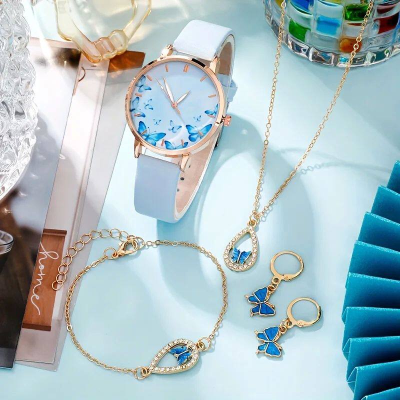 5PCS/Set Fashion Creative Butterfly Dial Quartz Watch For Wo