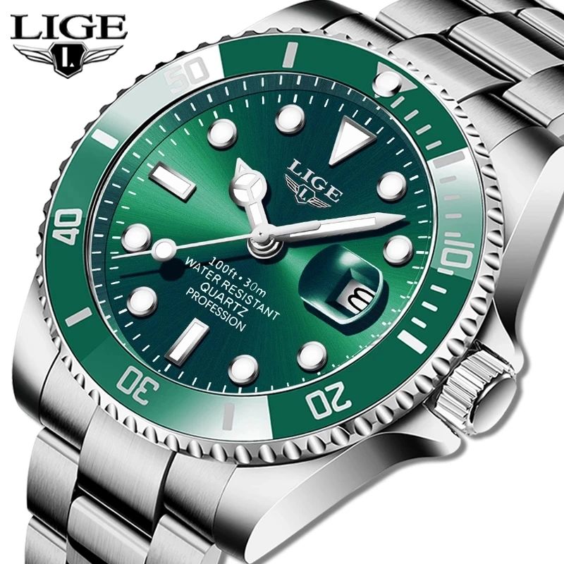 LIGE Top Brand Luxury Fashion Diver Watch Men 30ATM Waterpro