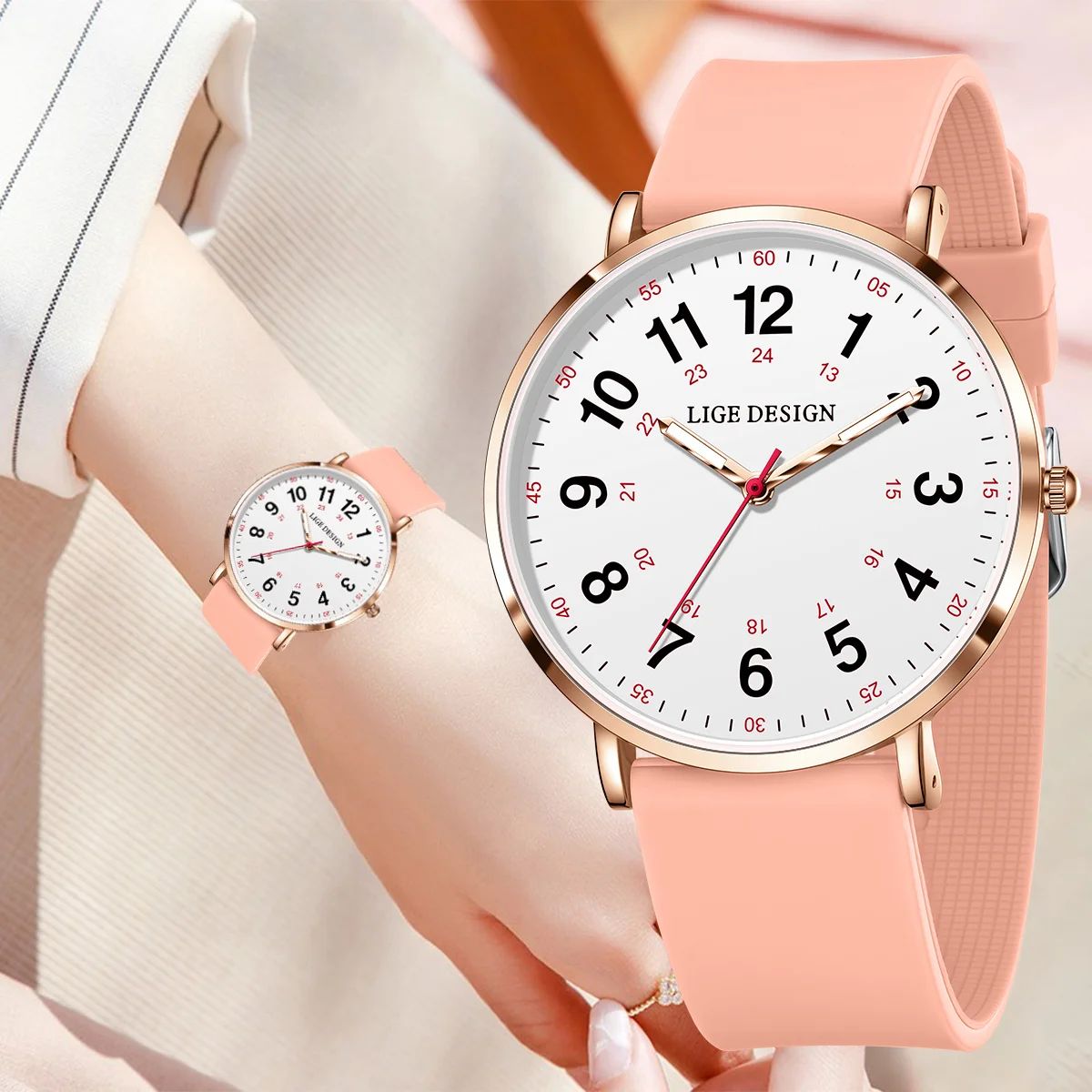 LIGE Luxury Silicone Strap Women's Wristwatch Digital Elegan