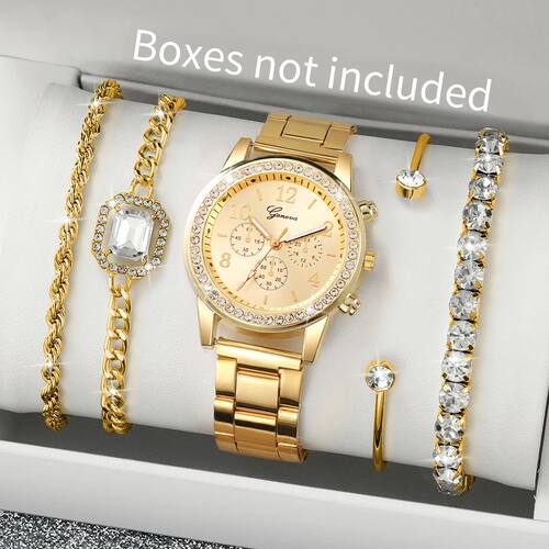 5PCS Luxury Diamond Women Watches Bracelet Set Ladies Arabic