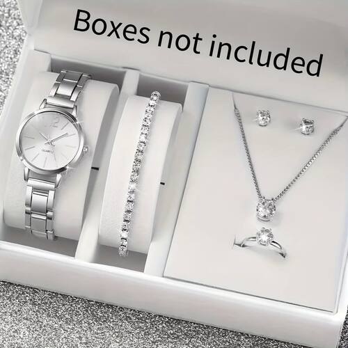 6PCS/Set Fashion Women's Quartz Watch Stainless Steel Band W