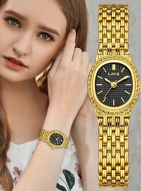 LIGE Golden Women Wristwatch Small Dial Ladies Gold Watch Br