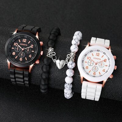 4PCS Couple Watches Fashion Arabic Women Quartz Watch Casual