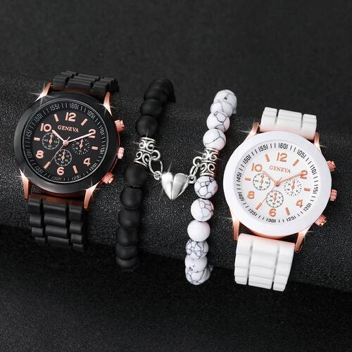 4PCS Couple Watches Fashion Arabic Women Quartz Watch Casual