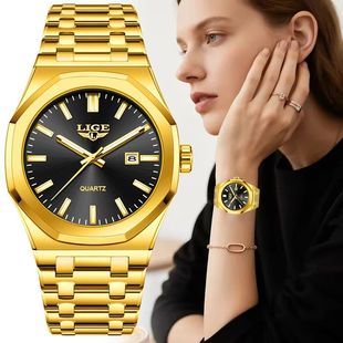 LIGE New Gold Quartz Watch For Women Casual Sports Luminous