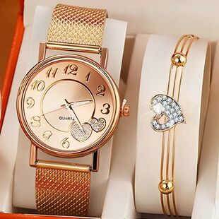 Elegant Rose Gold Heart Dial Watch Female Simple Temperament