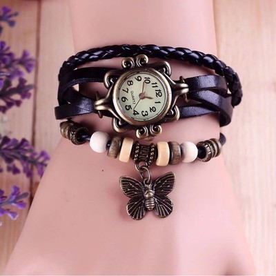 Antique Women Watch Leather Wrapped Bracelet Women Quartz Wr
