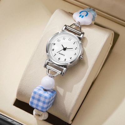 Fashion Beads Bracelet Strap Women Wristwatch Simple Arabic