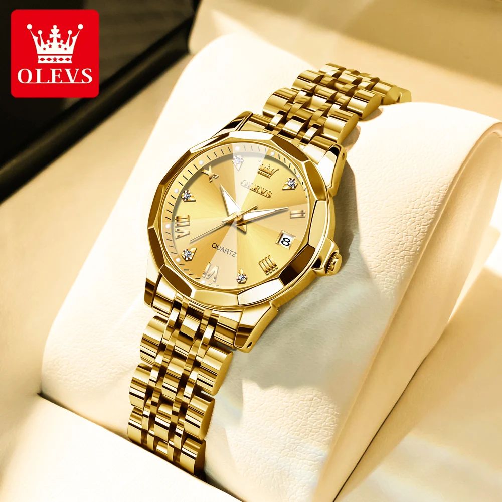 OLEVS Fashion Golden Watch for Women Stainless Steel Waterpr