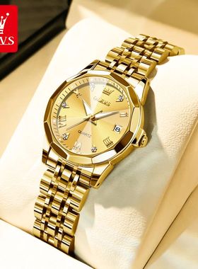 OLEVS Fashion Golden Watch for Women Stainless Steel Waterpr