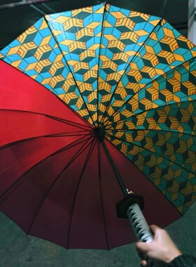 义勇桑~富冈义勇鬼灭之刃雨伞日轮刀动漫长柄伞刀动漫遮阳cos道具