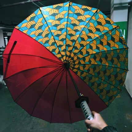 义勇桑~富冈义勇鬼灭之刃雨伞日轮刀动漫长柄伞刀动漫遮阳cos道具