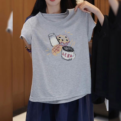 灰色纯棉短袖t恤女2025新款爆款夏季高级气质小众不撞款穿搭上衣