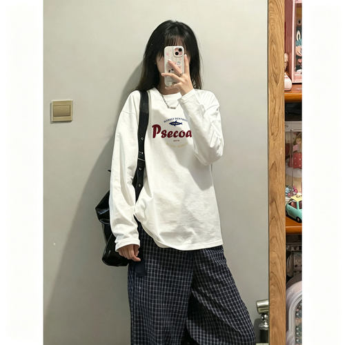 秋冬白色纯棉长袖t恤女装2026新款内搭打底衫极简高级感穿搭上衣
