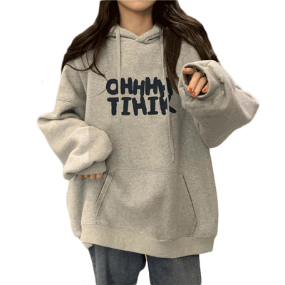 灰色长袖连帽卫衣女春秋宽松上衣