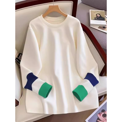 春季洋气时尚宽松加绒长袖t恤