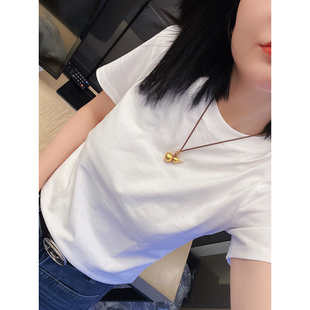 美式 白色圆领正肩显瘦纯棉短袖 2025新款 t恤女装 复古宽松上衣 夏季
