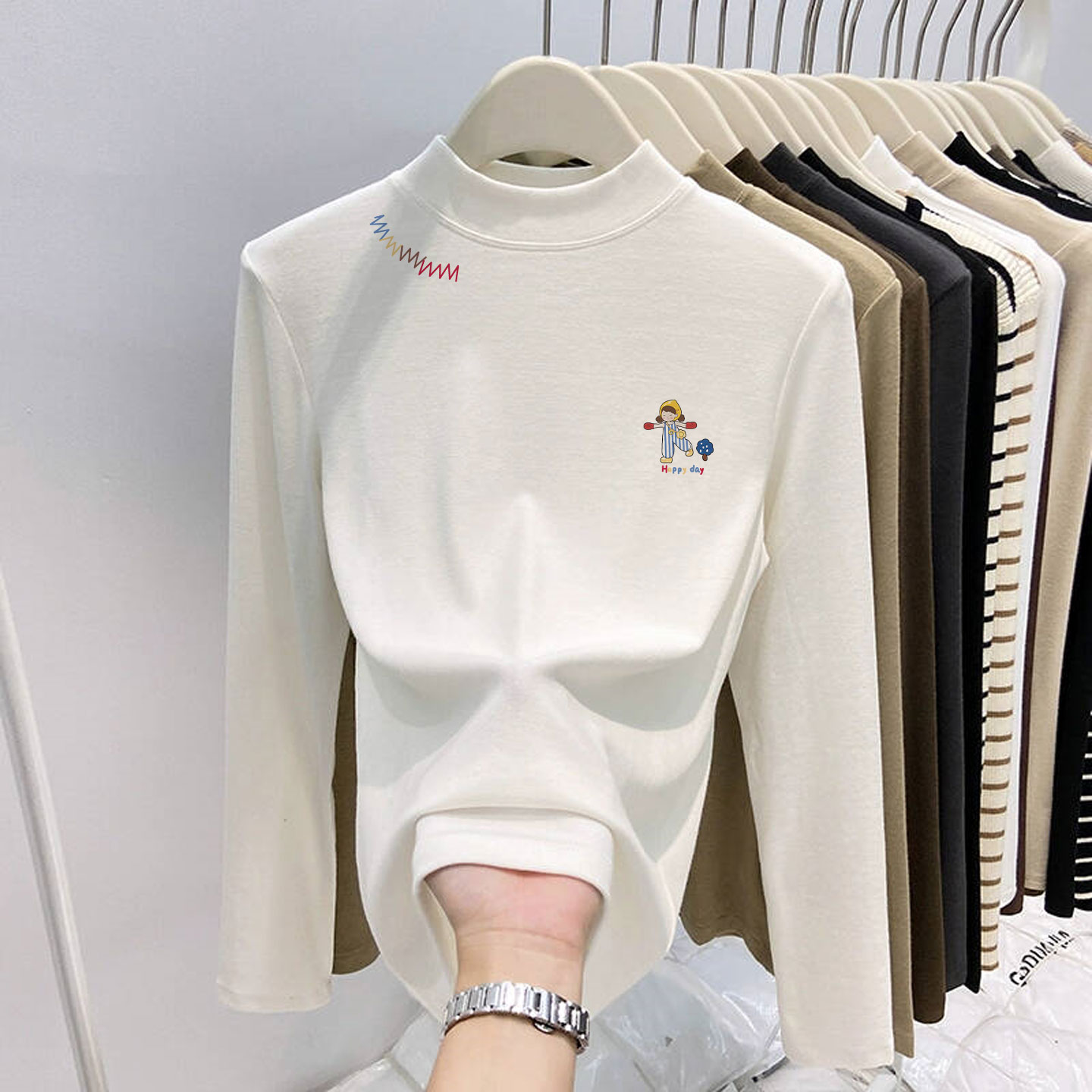 秋冬德绒巨好看的内搭可外穿打底衫女2025新款小立领长袖t恤上衣