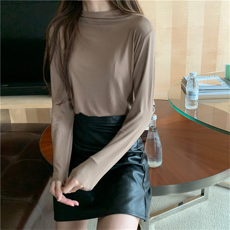 秋冬季加绒半高领内搭打底衫女