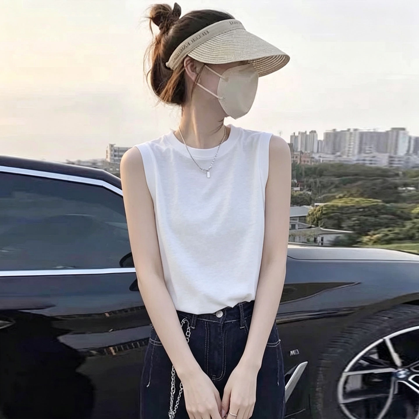 白色泰国绝美小吊带工字运动背心女内搭夏季穿搭无袖t恤上衣外穿
