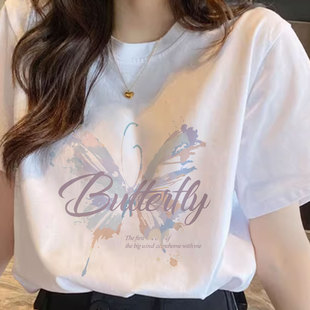女装 白色纯棉短袖 适合胖mm大码 t恤女2025新款 巨显瘦穿搭上衣 夏季