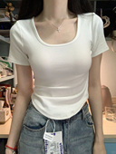 t恤女装 短款 2026新款 修身 上衣掐腰设计感 内搭小衫 纯欲甜辣U领短袖