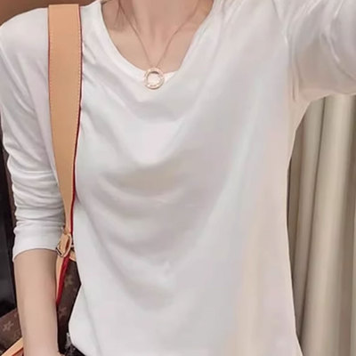 纯棉长袖t恤女2025新款秋冬季内搭打底衫上衣简单大方高级感穿搭