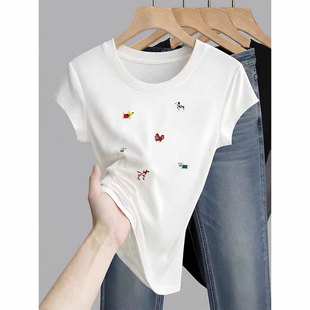 白色修身短袖t恤女装2026新款今年流行的爆款夏季韩系漂亮小上衣