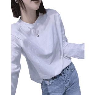 早春白色纯棉内搭德绒打底衫女秋装2026新款冬季加绒长袖t恤上衣