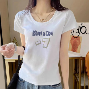 2026新款 t恤女装 今年流行 爆款 上衣 大圆领正肩修身 夏季 显瘦短袖