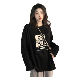 初秋2025新款女装黑色纯棉长袖t恤冬季洋气减龄内搭打底衫上衣服