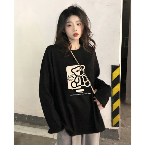 春秋季新款长袖t恤宽松上衣服女