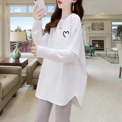 宽松中长款遮屁股长袖t恤上衣