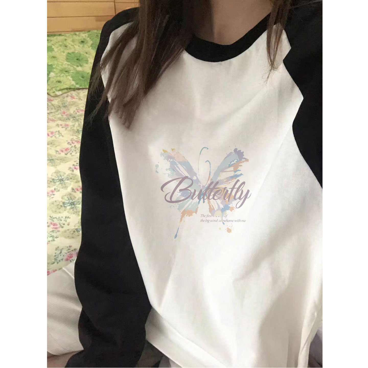 纯棉插肩长袖t恤女2025新款打底衫内搭高级感可外穿美式穿搭上衣