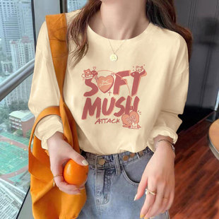 时髦洋气加绒内搭打底衫 高级感时尚 上衣 t恤女秋冬季 白色纯棉长袖