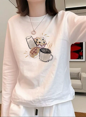 白色纯棉长袖t恤女2026新款冬季加绒内搭打底衫长袖早秋chic上衣