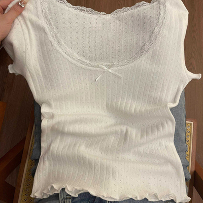 纯欲蕾丝花边镂空短袖t恤女2025新款夏季修身短款小众设计感上衣