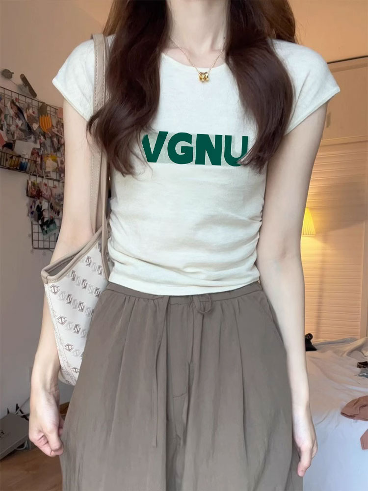 夏季新款白色纯棉正肩短袖t恤女