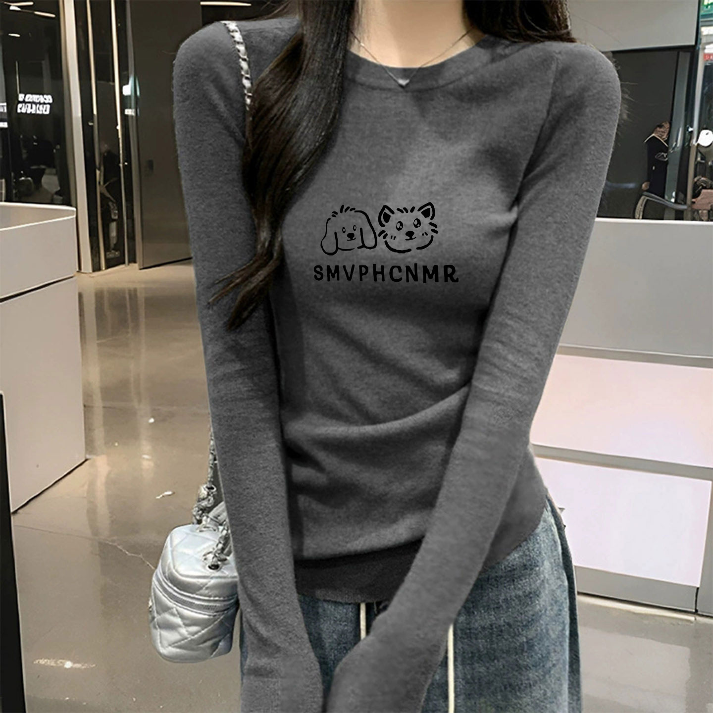 秋冬季灰色内搭高级感可外穿打底衫女装2025新款修身长袖t恤上衣