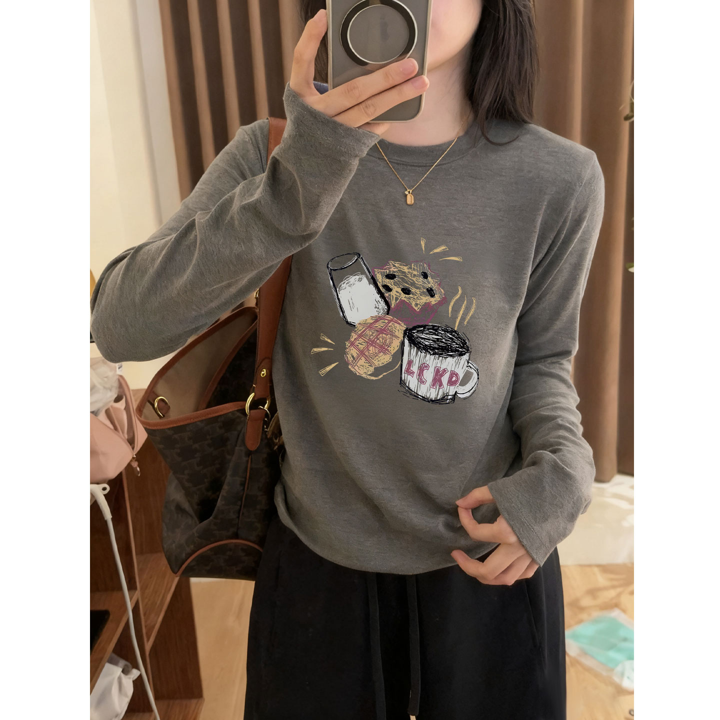 灰色高级感内搭打底衫女装2025新款巨好看的早秋穿搭长袖t恤上衣