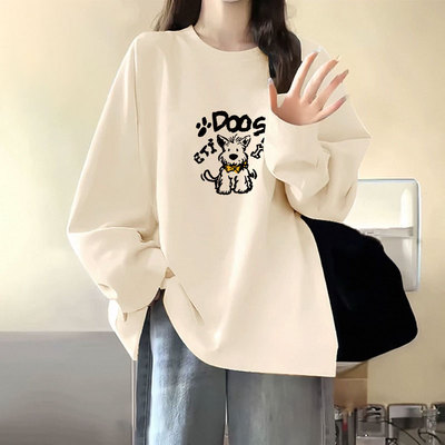 纯棉长袖t恤女2025新款秋冬韩系穿搭加绒内搭打底衫宽松大码上衣