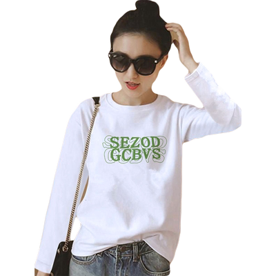 白色纯棉长袖t恤女大版洋气上衣