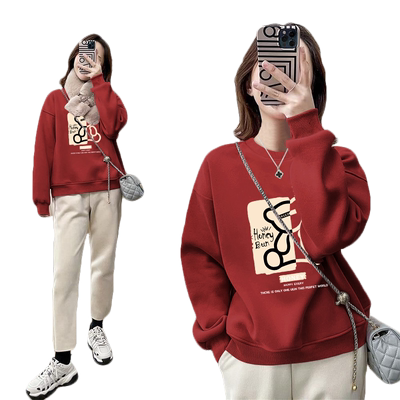 春秋季新款圆领卫衣女士宽松外套