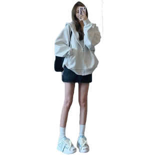 美式复古高级感超好看灰色女士卫衣秋冬季加绒加厚韩系慵懒风外套