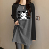 搭配鲨鱼裤 2025新款 上衣 t恤女装 秋冬加绒内搭打底衫 中长款 长袖