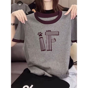 灰色高质量短袖t恤女装2026新款今年流行的漂亮爆款夏季显瘦上衣