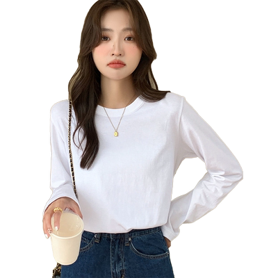 纯棉宽松白色长袖打底衫上衣