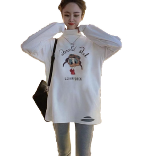 半高领打底衫女秋冬季内搭洋气中长款加绒白色长袖t恤上衣遮屁股