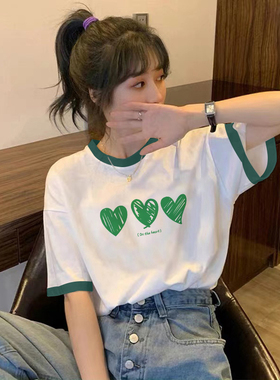 白色纯棉质感短袖t恤女夏季美式复古拼色高级感独特别致绝美上衣